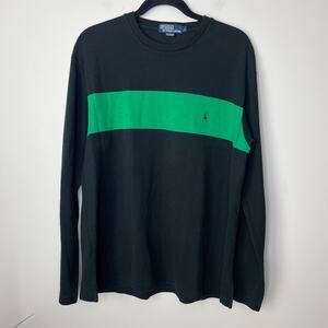Polo by Ralph Lauren Men's Vintage Green Color Stripe Black Crewneck Sweater L‎